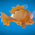 Orange Cartoon Fish With Big Eyes And Bubbles On Blue Background 3d model