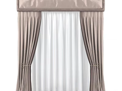 Elegant Beige Curtain With White Sheer Panel Valance Top And Tieback Accents 3d model