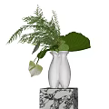 Silver Vase With Green Ferns Large Leaves And White Flowers Arrangement
