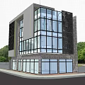 Modern Single Family Villa With Glass Curtain Walls Metal Decorations And Surrounding Trees
