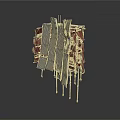 Abstract Modern Sculpture Composed Of Stacked Wooden Planks And Metal Rods