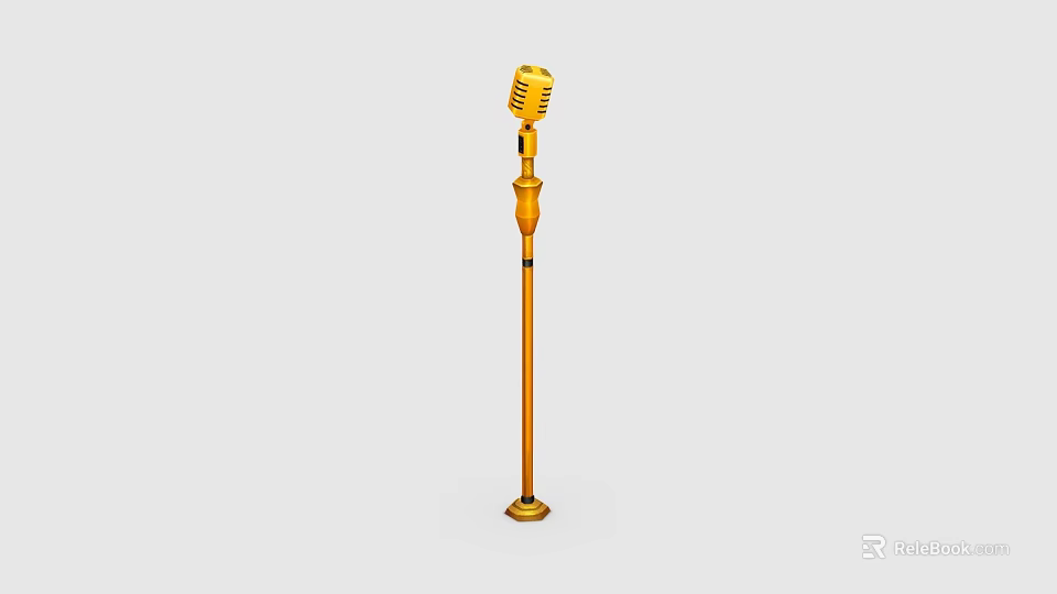 Gold Microphone On Standing Pole As Entertainment Appliance With Sleek Design 3d model 