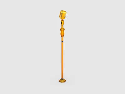 Gold Microphone On Standing Pole As Entertainment Appliance With Sleek Design 3d model
