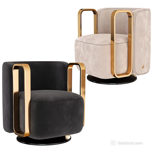 Modern Accent Chair with Gold Metal Arms Black and Beige Velvet Upholstery Design 3d model 