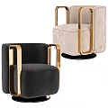 Modern Accent Chair with Gold Metal Arms Black and Beige Velvet Upholstery Design