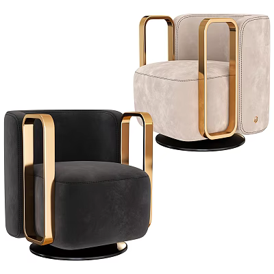 Modern Accent Chair with Gold Metal Arms Black and Beige Velvet Upholstery Design 3d model