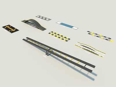 Road Facilities Including Speed Bumps Traffic Signs Curb Stones And Guardrails With Yellow Black Stripes 3d model