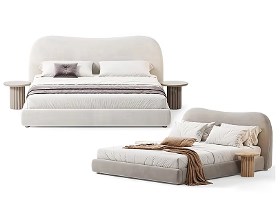 Light Gray Modern Double Bed With Upholstered Headboard Side Tables And Decorative Pillows 3d model