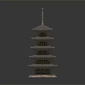 Traditional Five Story Pagoda Tower With Layered Eaves And Green Spire Design