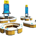 Modern Yellow White Circular Reception Desk With Digital Information Screens 3d model