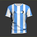 Blue and White Striped Football Jersey With Team Badge And Short Sleeves
