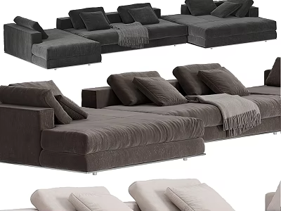 Modern Upholstered Sectional Sofa With Plush Cushions And Throw Blanket 3d model