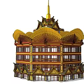 Traditional Style Commercial Complex Featuring Ornate Golden Roof And Multi story Structure