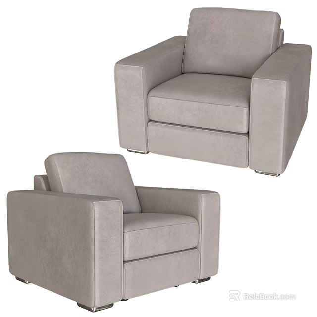 Modern Gray Single Sofa With Upholstered Fabric And Comfortable Armrest Design 3d model
