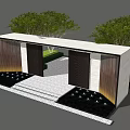 Modern Entrance Gate With Wooden Vertical Slats Stone Walls Steps And Lush Greenery