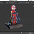 Cartoon Scene With Vintage Red And Yellow Texaco Gas Pump On Concrete Base