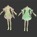Anime Character Dresses With Pink And Light Green Layered Skirts White Stockings And Shoes