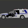 Detailed Police Car Model Featuring Blue Checker Design And Emergency Lights