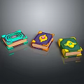 Three Colorful Decorative Books With Gemstone Accents And Ornamental Borders