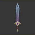 Fantasy Sword With Blue To Purple Gradient Blade Golden Guard Purple Gem And Red Handle