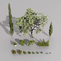 Diverse Garden Plants Featuring Large Tree Two Cypress Trees Small Shrubs And Potted Plants 3d model