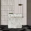 Marble Podium With Modern Wall Lamp Geometric Patterned Wall And Tiled Floor 3d model
