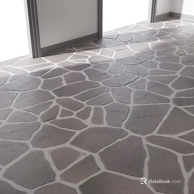 Modern Indoor Gray Stone Tile Floor With Textured Pattern And White Grout Lines 3d model 