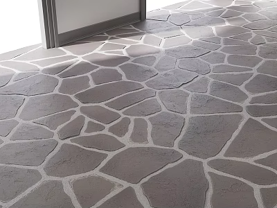 Modern Indoor Gray Stone Tile Floor With Textured Pattern And White Grout Lines 3d model