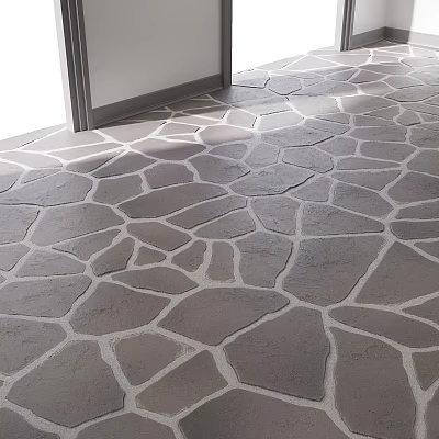 Modern Indoor Gray Stone Tile Floor With Textured Pattern And White Grout Lines 3d model