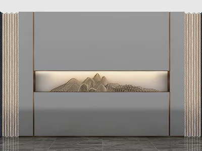 Modern Gray Sofa Backdrop Wall With Built in Lighting Mountain Pattern And Vertical Stripes 3d model