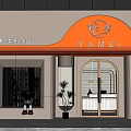 YAMEI Beauty Storefront with Modern Orange Curved Signboard Glass Door and Cartoon Doll Decor
