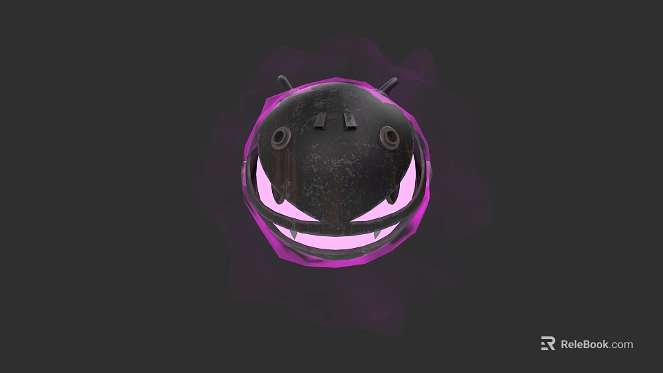 Game and Movie Character Black Sphere with Purple Glowing Edges and Glowing Eyes 3d model 