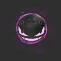 Game and Movie Character Black Sphere with Purple Glowing Edges and Glowing Eyes