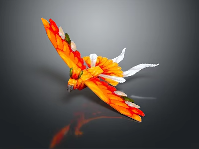 Vibrant Orange And Red Feathered Flying Animal Spreading Wings With White Tail Feathers 3d model