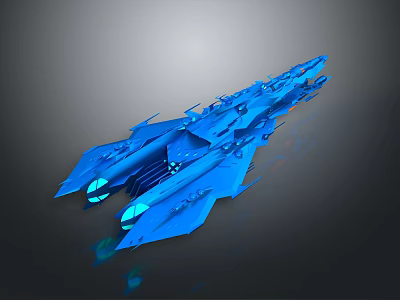 Blue Futuristic Sci Fi Spaceship Model With Streamlined Shape Detailed Structure And Glowing Elements 3d model