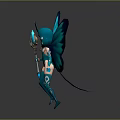 Magical Game and Movie Character with Blue Butterfly Wings Green Outfit and Staff