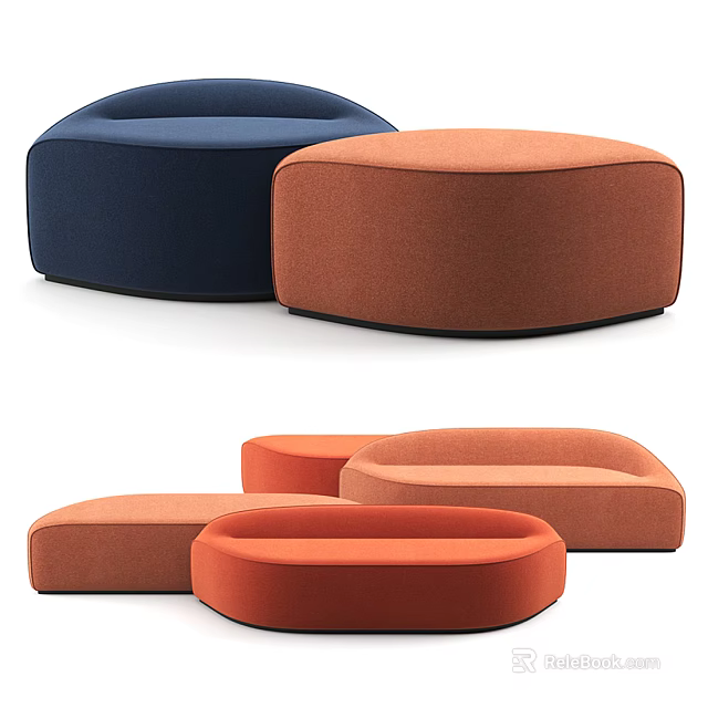 Modern Modular Multi Person Sofa In Blue Orange Curved Fabric Design For Living Room 3d model 