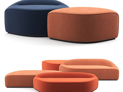 Modern Modular Multi Person Sofa In Blue Orange Curved Fabric Design For Living Room 3d model