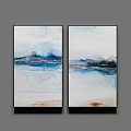 Elegant Modern Abstract Paintings Two Panel With Blue White Landscape Style 3d model