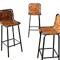 Industrial Leather Bar Stools With Black Metal Frame And Curved Backrest Design