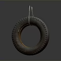 Hanging Old Tire With Rope On Gray Background Showing Worn Texture 3d model