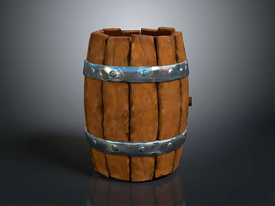 Wooden Barrel Structure With Rustic Wooden Staves And Metal Hoops With Rivets 3d model
