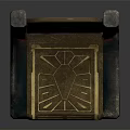 Dark Colored Chair With Golden Carved Patterns And Stone Like Decorative Design