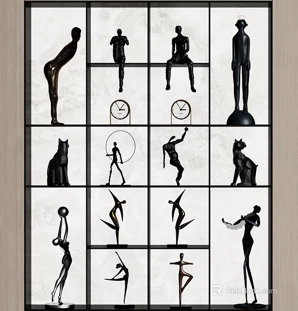 Modern Minimalist Decorative Ornament Set With Diverse Black Metal Figurines And Sculptures 3d model 