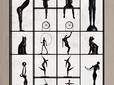 Modern Minimalist Decorative Ornament Set With Diverse Black Metal Figurines And Sculptures 3d model