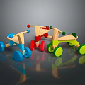 Colorful Kids Wooden Balance Bikes Blue Red Green with Wheels and Handles