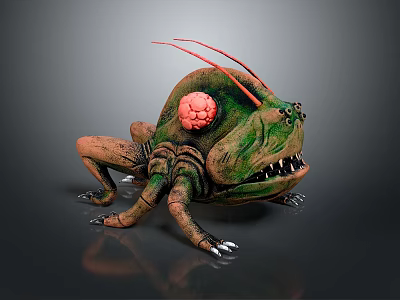 3D Rendered Mythical Monster Creature With Green Body Red Antennae Multiple Legs And Sharp Teeth 3d model