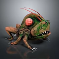 3D Rendered Mythical Monster Creature With Green Body Red Antennae Multiple Legs And Sharp Teeth