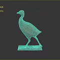 Elegant Artistic Green Metallic Iridescent Bird Sculpture Standing On Square Base