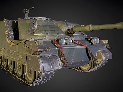 Realistic Military Tank With Camouflage Paint Tracks Straps And Cannon Headlights 3d model